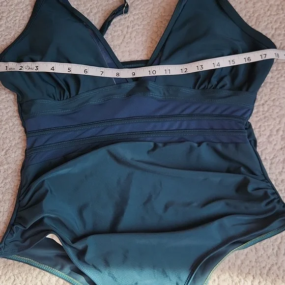 Women's Elegant Forest Green, Sheer Detail,Summer, Vacation, One-Piece Swimsuit - Picture 8 of 9